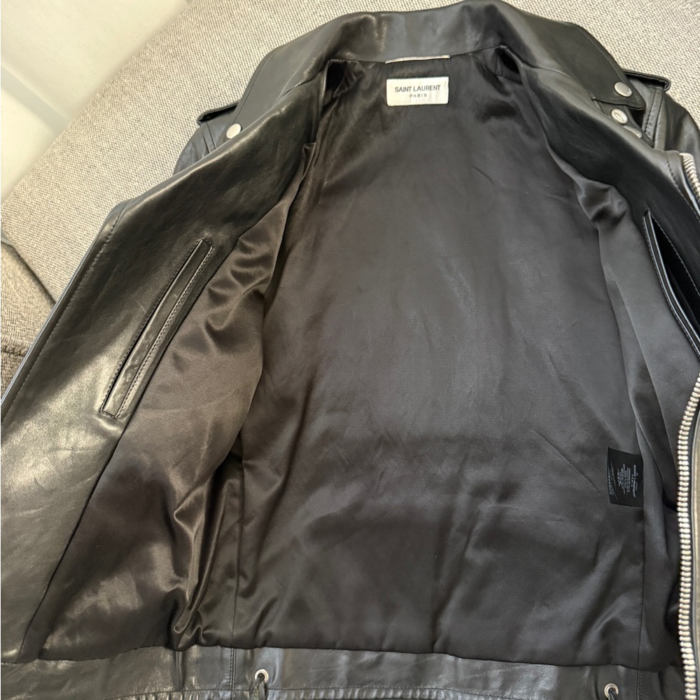 Saint Laurent Black Leather Cropped Moto Jacket - Picture 7 of 10